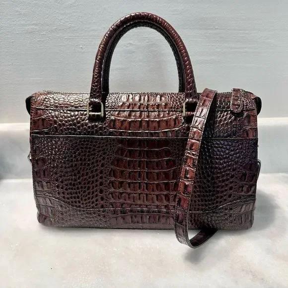 Brahmin Handbag Two Way Strap Crocodile Embossed Brown Like New - Picture 3 of 7